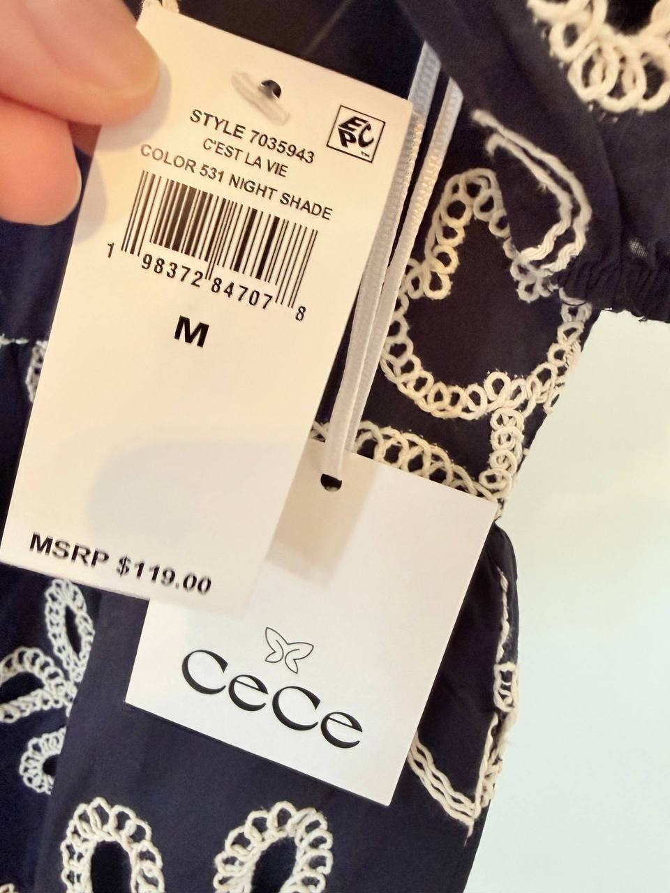 CeCe Floral‑Embroidered V‑Neck Puff‑Sleeve Tiered A‑Line Dress – Size M–NWT–$119