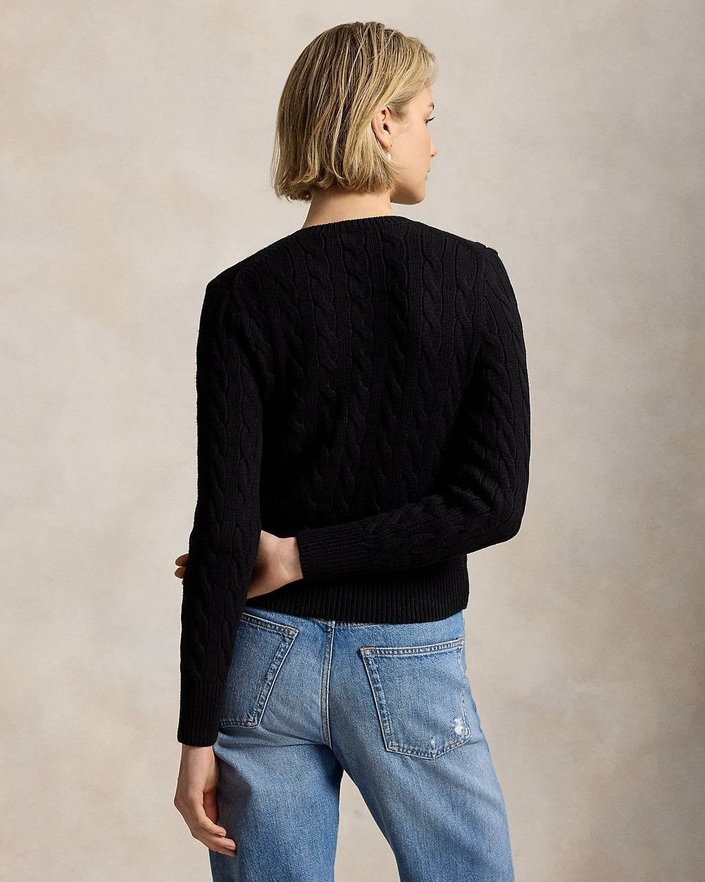 Polo Ralph Lauren Cable-Knit Cotton Crewneck Cardigan Black S NWT $228