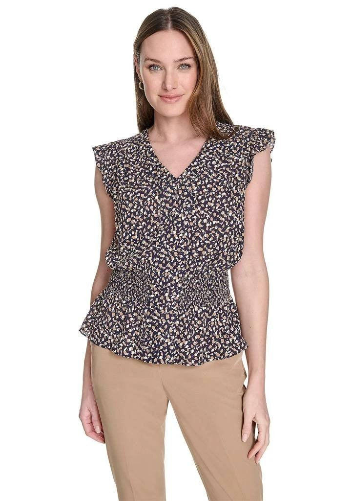 Tommy Hilfiger Floral Smocked‑Waist Ruffle‑Sleeve Top Floral S NWT $69