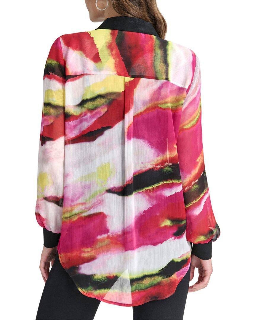 DKNY Crinkled Chiffon Abstract‑Print Blouse XL NWT $89