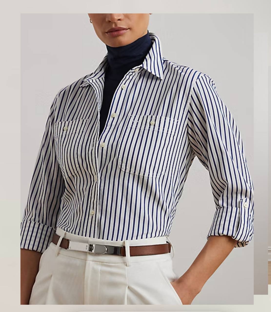 Lauren Ralph Lauren Shirt S Light Blue Cotton Roll-Tab Sleeve Relaxed Fit NWT