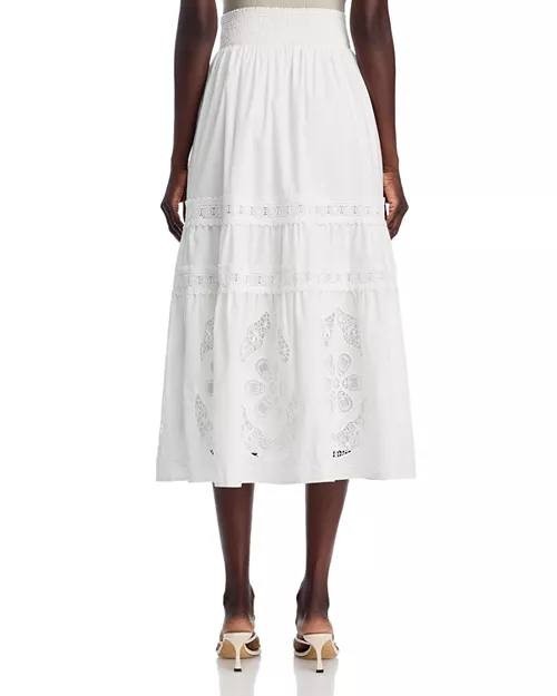T Tahari Women’s Embroidered Maxi Skirt White Cotton $118 NWT