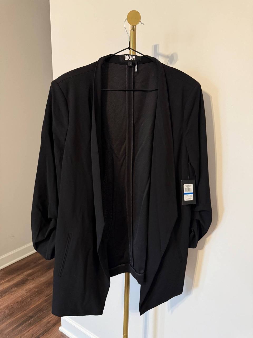 DKNY Scuba Crepe Ruched Open‑Front Jacket Black XL NWT Modern Chic MSRP$99