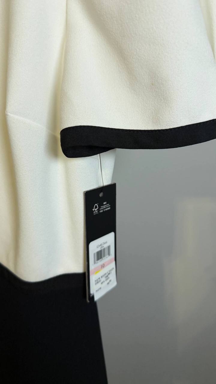Karl Lagerfeld Paris Collared Contrast Trim Dress White Black 10 $148 NWT