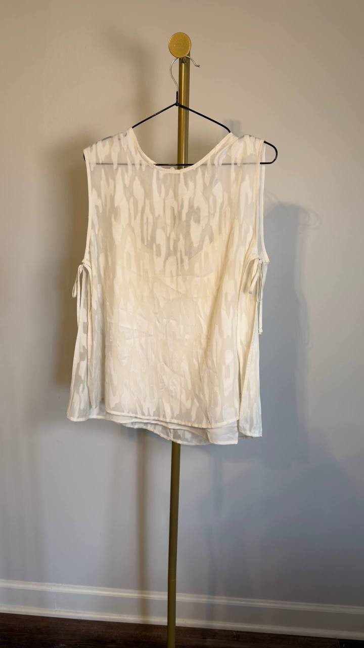 Calvin Klein Sleeveless Burnout Blouse White L NWT $99