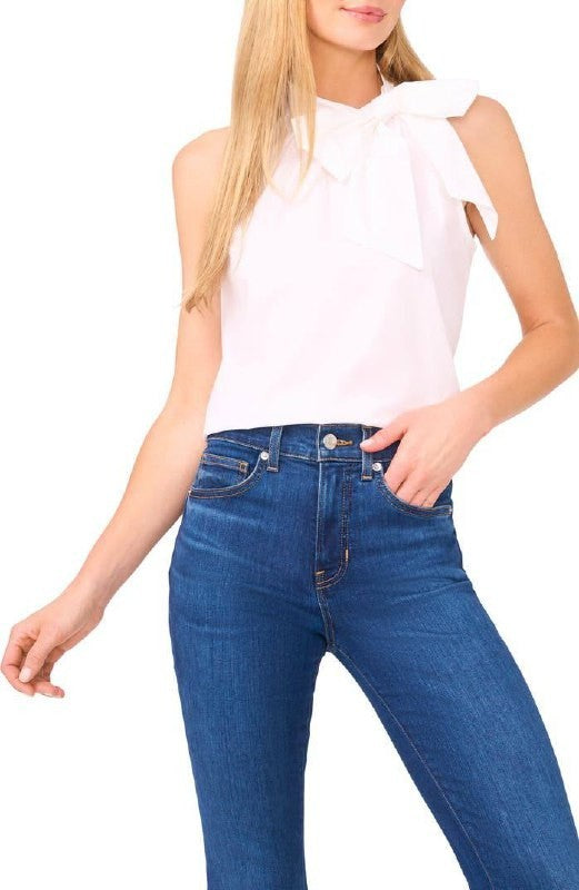 CeCe Bow Halter Top White Large NWT Feminine Sleeveless Blouse $69