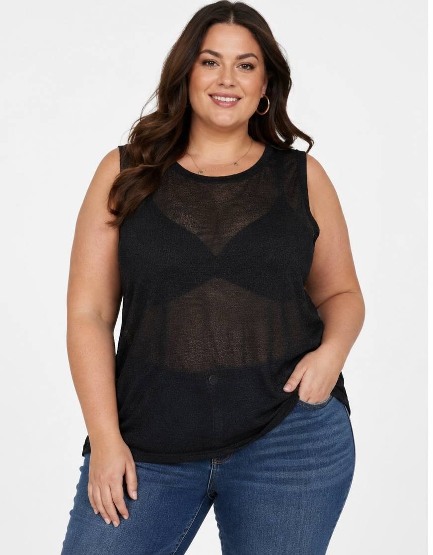 Nina Parker Ribbed Sweater Tank Top Black Beauty 3X NWT $39