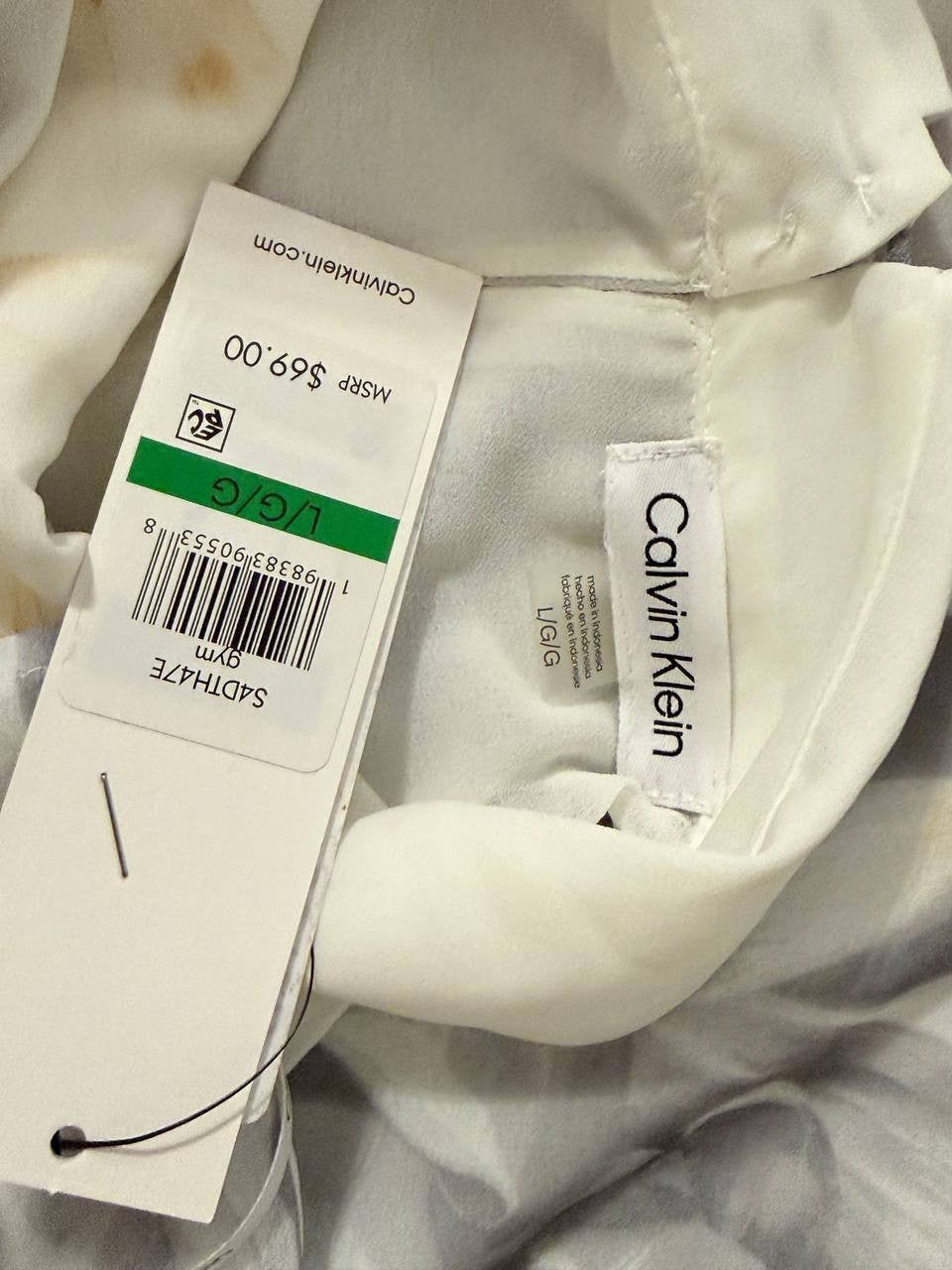 Calvin Klein Sleeveless Floral Blouse – Size L – White/Gray – NWT – $69