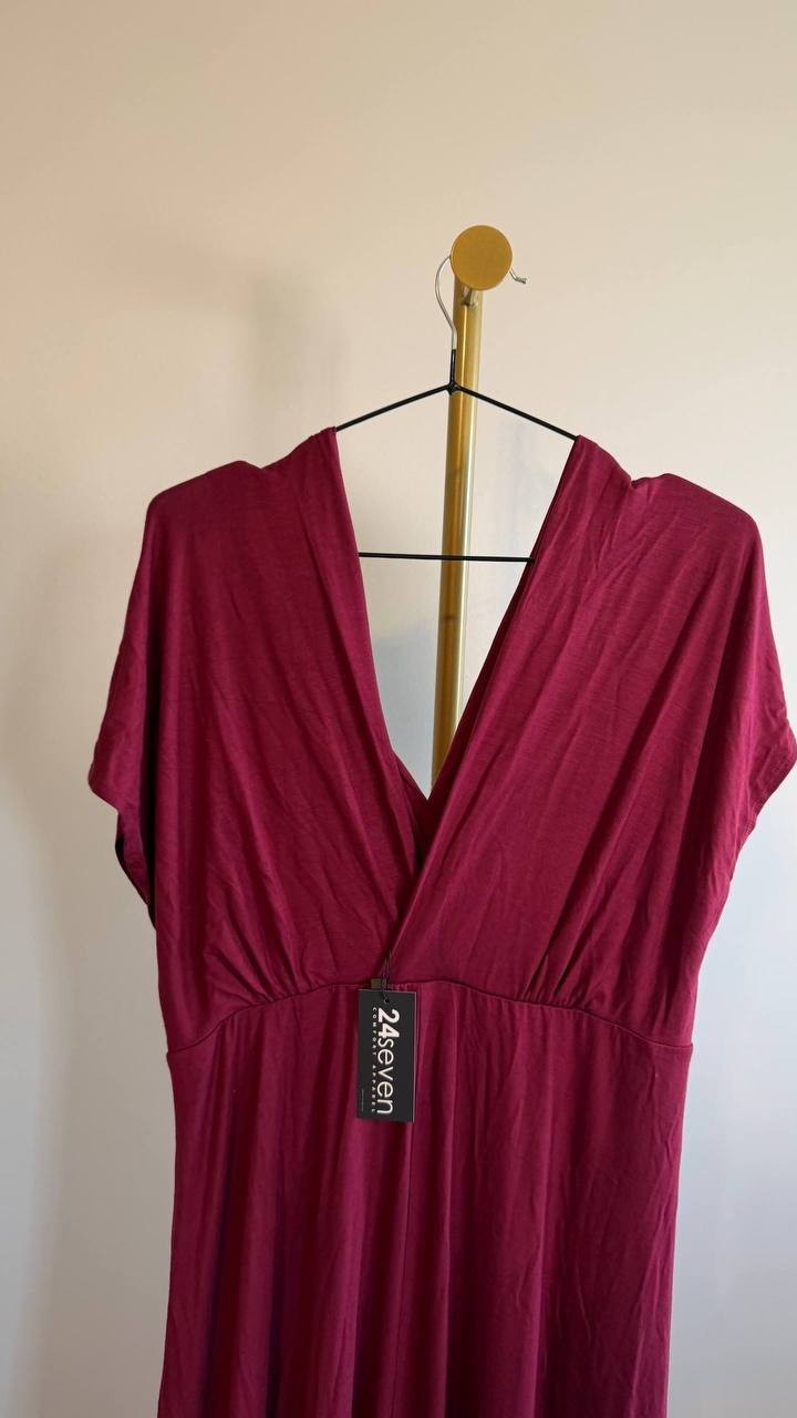 24Seven Comfort Apparel Women’s Cap Sleeve V‑Neck Maxi Dress Wine 1X $48.99 NWT