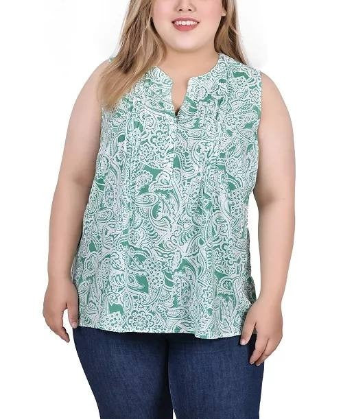 NY Collection Plus Size Sleeveless Pintucked Blouse Green 3X NWT $44