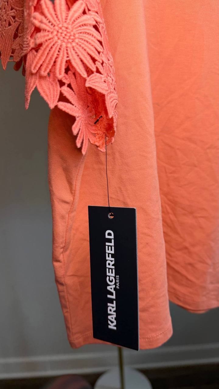 Karl Lagerfeld Paris Lace Trim Tee Peach L NWT $79
