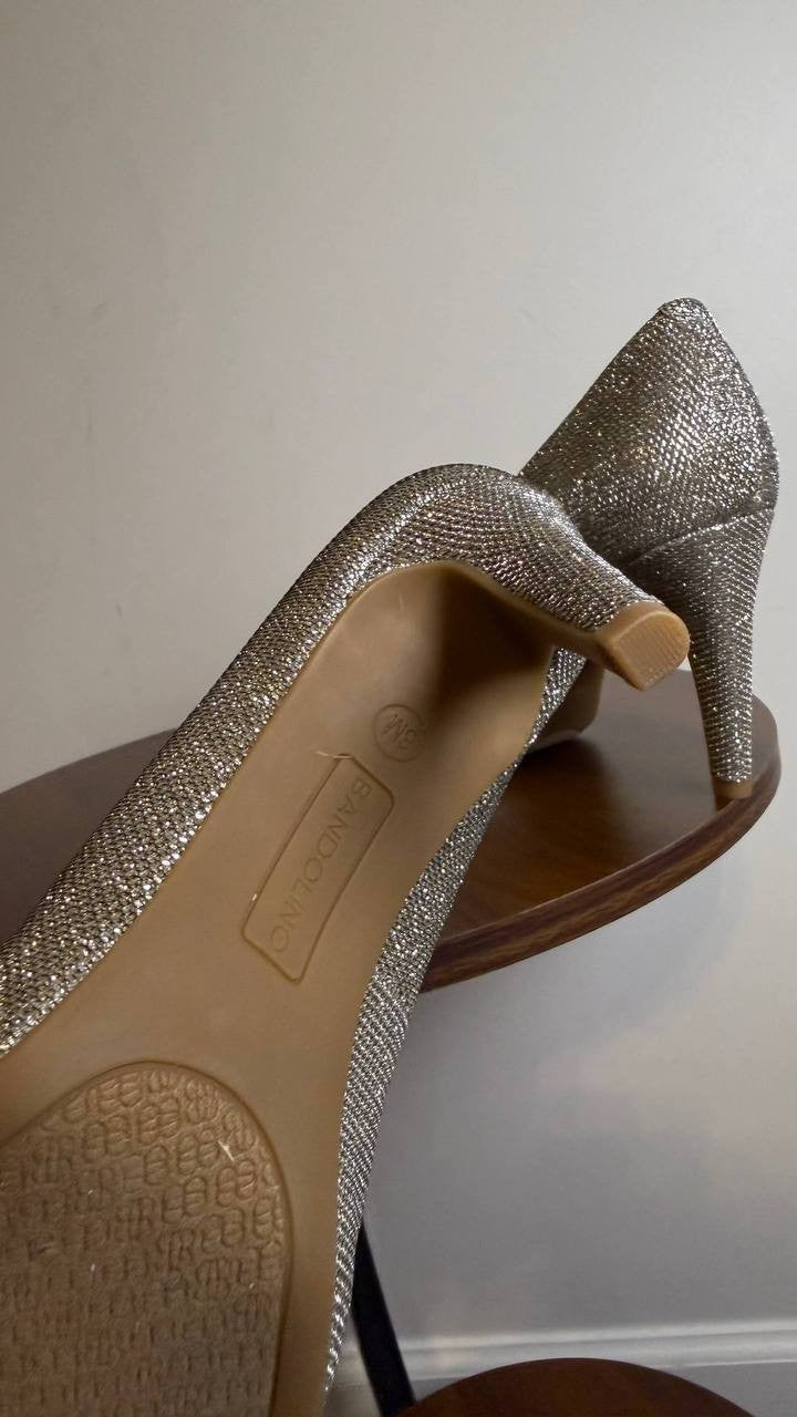 Bandolino Rainaa Peep Toe Pumps Gold Glitter 6M Women’s Heels NWB MSRP $89
