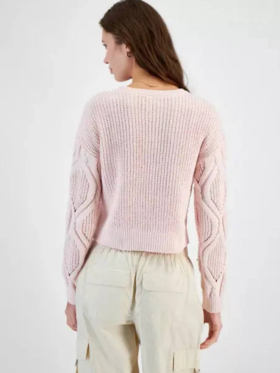Planet Heart Pink Knit Soft Sweater - Women's S Crew Neck Long Sleeve NWT
