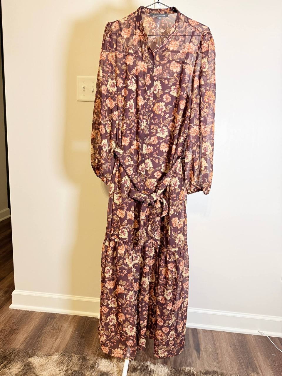 Julia Jordan Floral Chiffon Tie‑Waist 3/4‑Sleeve Dress – Size 14 – NWT – $139