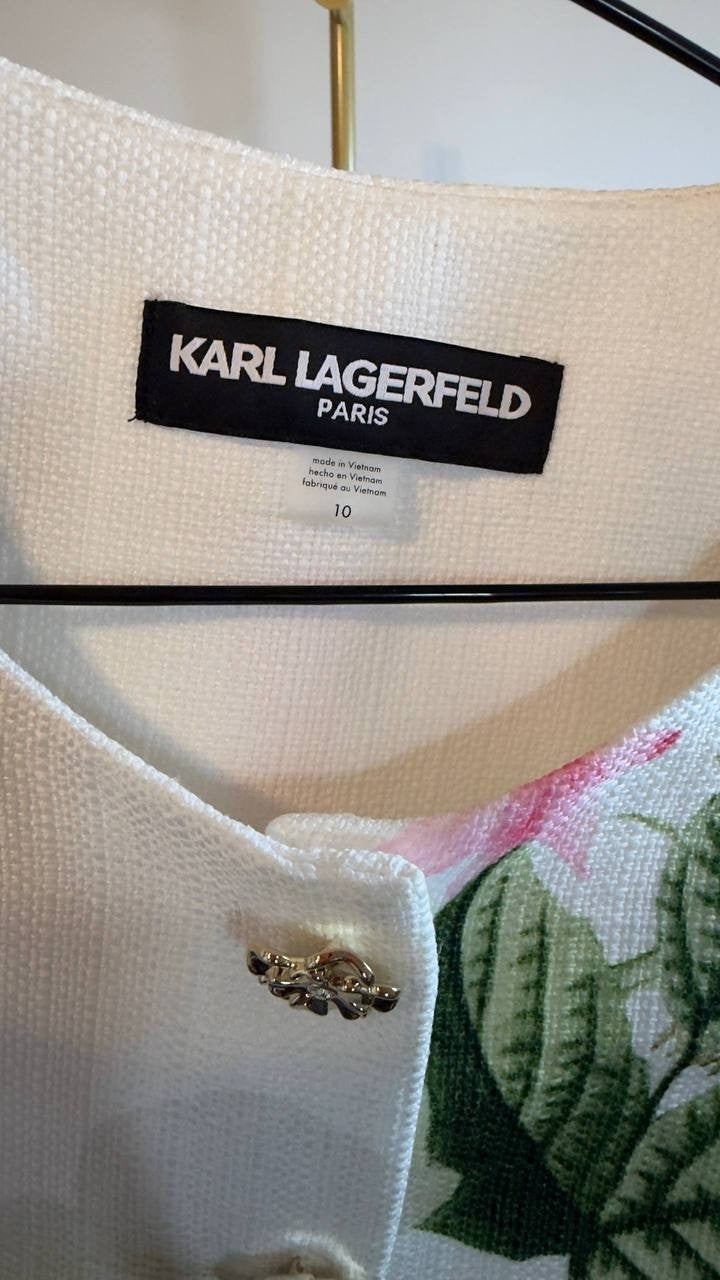 Karl Lagerfeld Paris Spring Tweed Bolero Jacket White/Camellia 10 NWOT $179