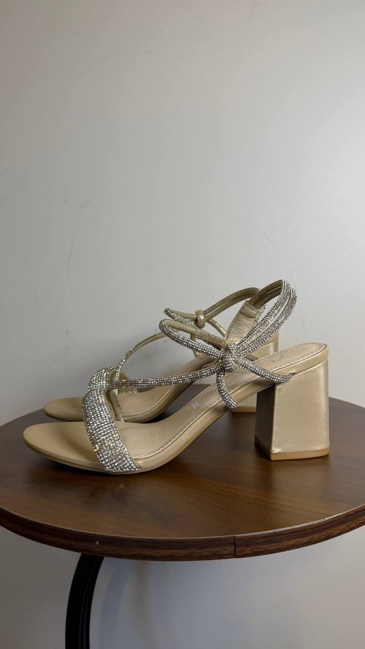 Sugar Neeve Dress Sandals 7.5M Champagne Satin Block Heel NIB msrp$59.99