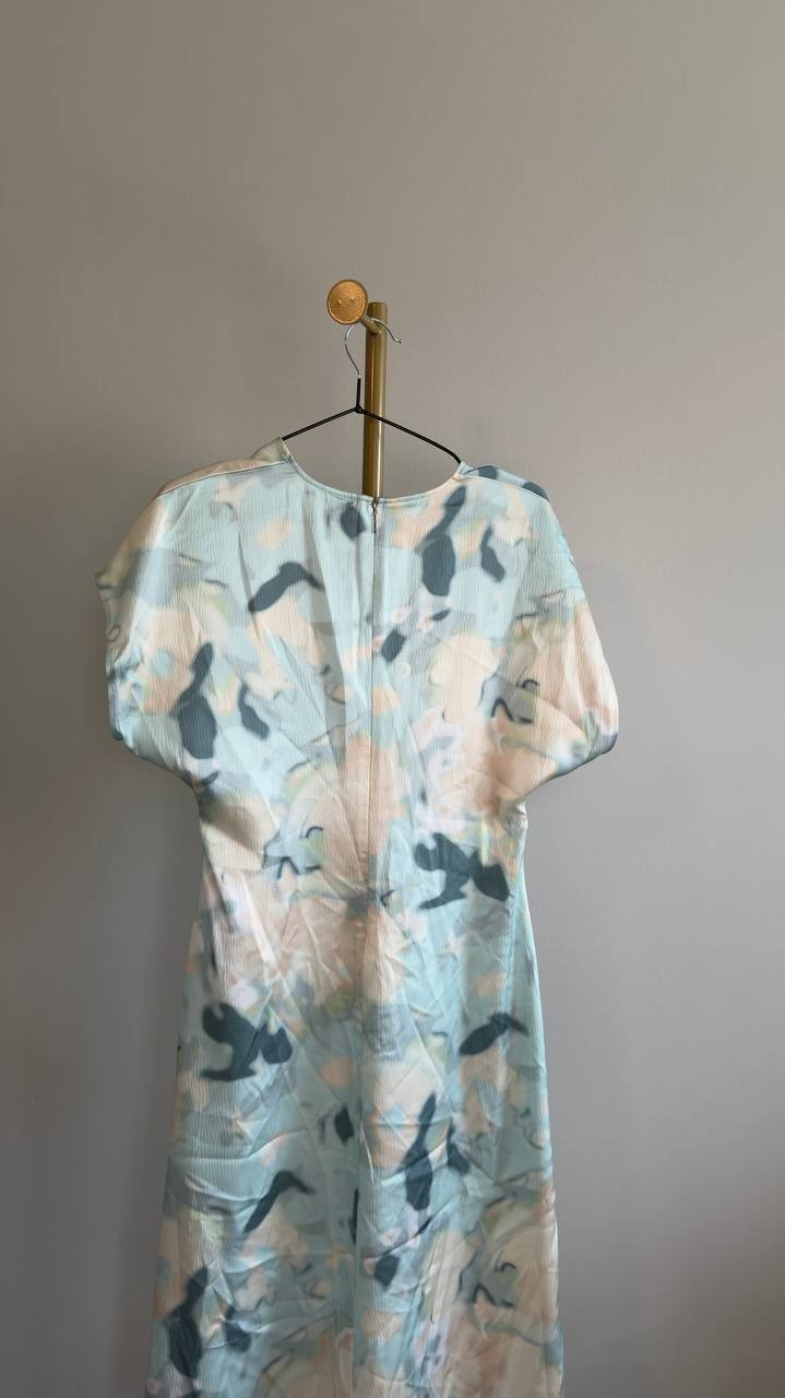 Calvin Klein Satin Print V‑Neck Midi Dress Pale Meadow S NWT $169