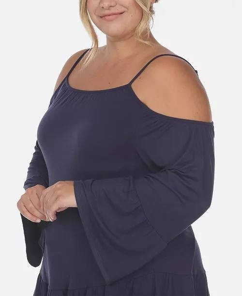 White Mark Plus Size Cold Shoulder Ruffle Sleeve Top Navy 2XL NWT $52