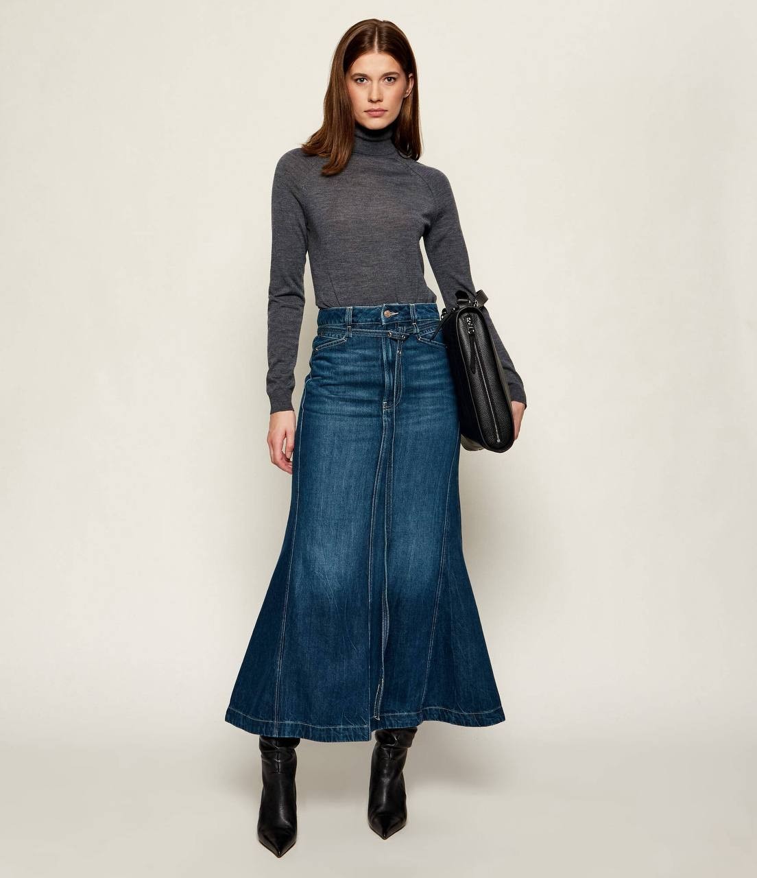 BOSS Blue-Denim Flared Skirt Dark Blue Size 27 NWT $199