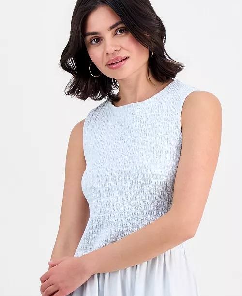 And  Now  This  Petite  Chambray  Smocked  Dress  Bleach  Denim  PM  NWT  $69.50