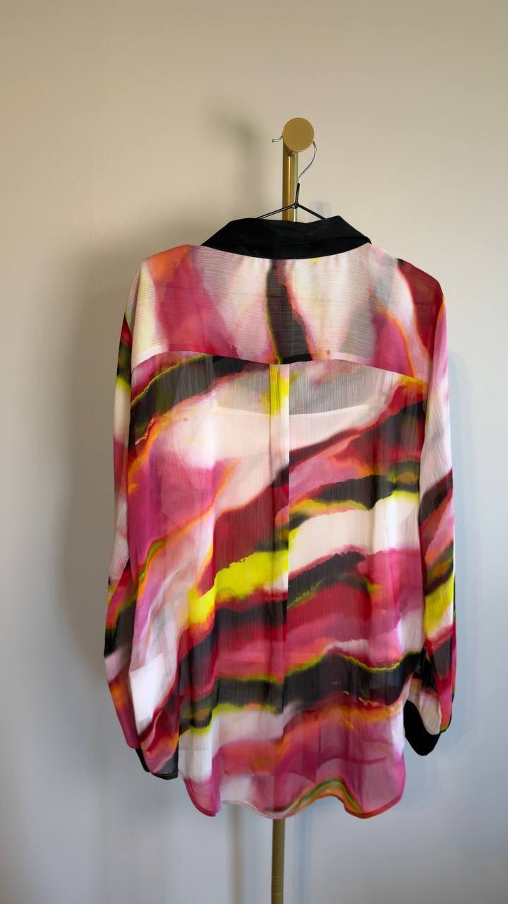 DKNY Crinkled Chiffon Abstract‑Print Blouse XL NWT $89