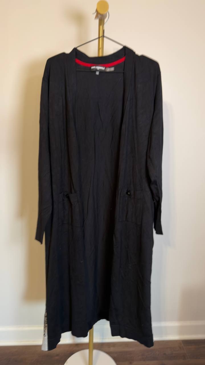 Karl Lagerfeld Paris Logo Duster Sweater Black XL NWT Long Open Front $149