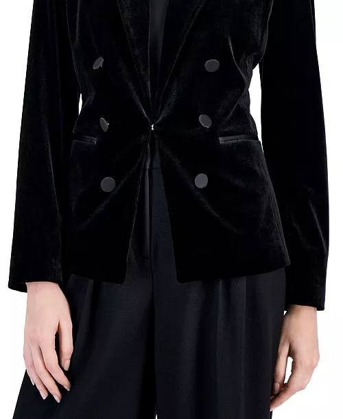 Tahari ASL Velvet Faux-Double-Breasted Blazer – Black, Size 18