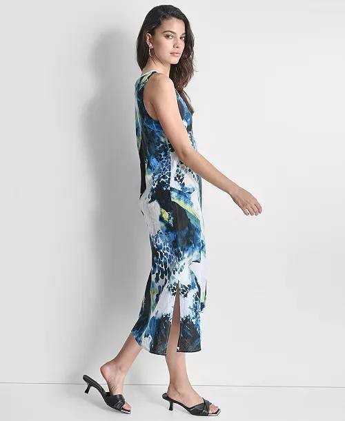 DKNY Printed Linen Sleeveless Dress – Size XL – NWT – $129