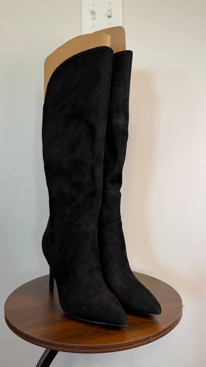 Nine West Razla Wide Calf Knee High Boots Black 7.5M Faux Suede $189 NWB