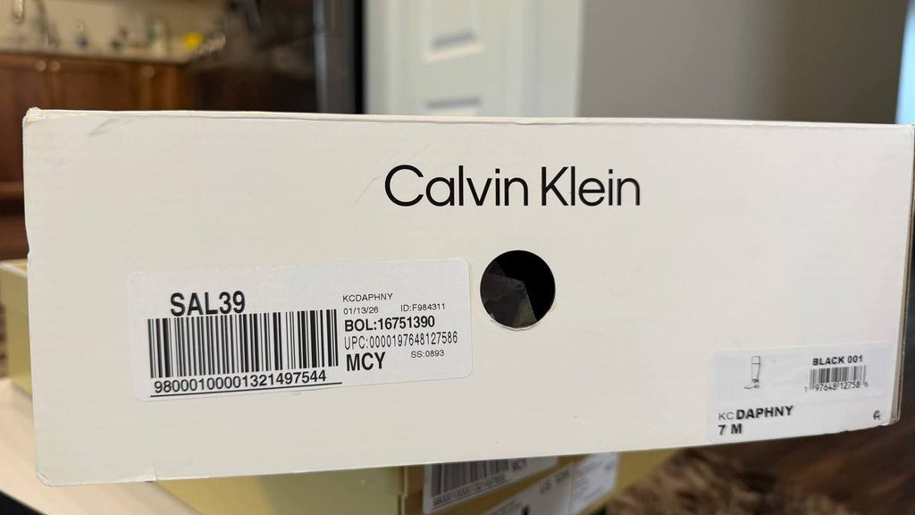 Calvin Klein Daphny Boots 7M Black Man‑Made Knee‑High Pointy Toe NIB msrp$169