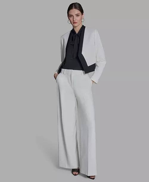 BCBG Stand‑Up Collar Open‑Front Blazer White/Black 12 NWT $59