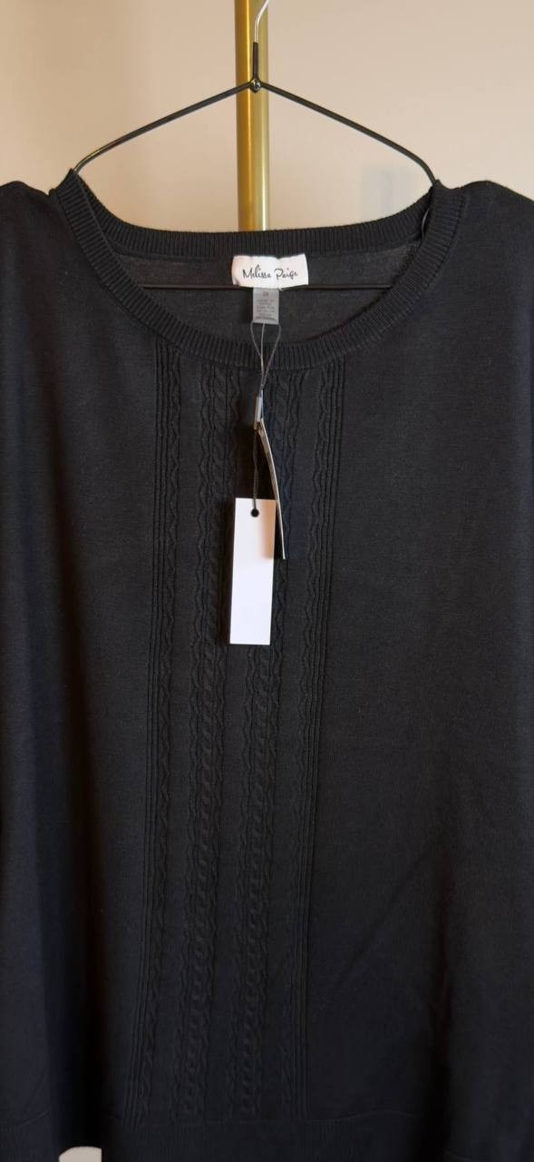 Melissa Paige Lace Front Crewneck Top Black 2X NWT $51.50