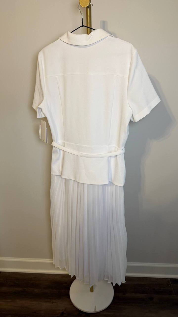 Julia Jordan Mixed‑Media Pleated Midi Dress White 12 NWT $129