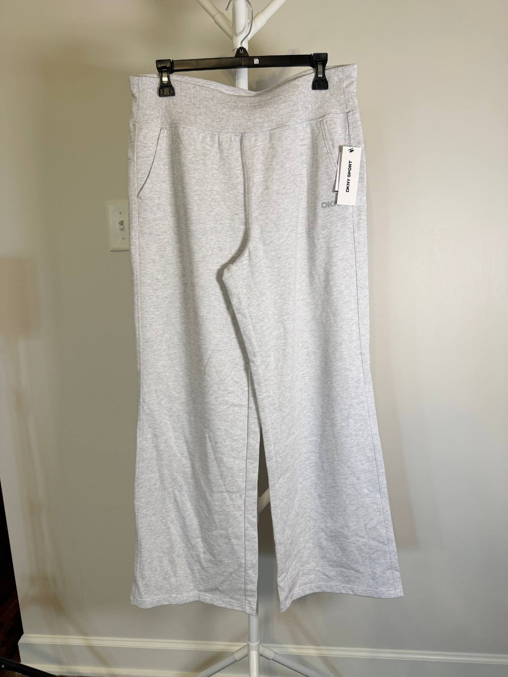 DKNY Sport Studded‑Logo Wide‑Leg Pants Optic Heather NWT M L XL MSRP $60