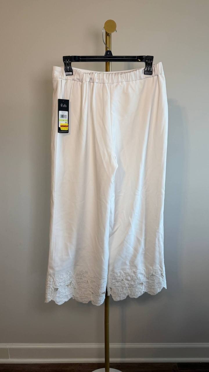 Karl Lagerfeld Paris Women’s Floral‑Hem Pull‑On Pants Karl LagerWhite 4 NWT $149