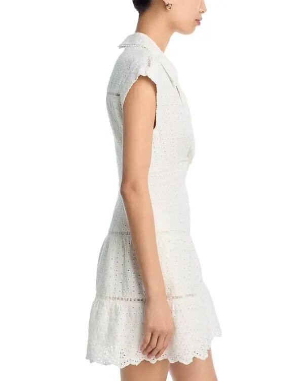 Alice + Olivia Mila Eyelet Deep V-Neck Mini Dress Off White Size 4 NWT