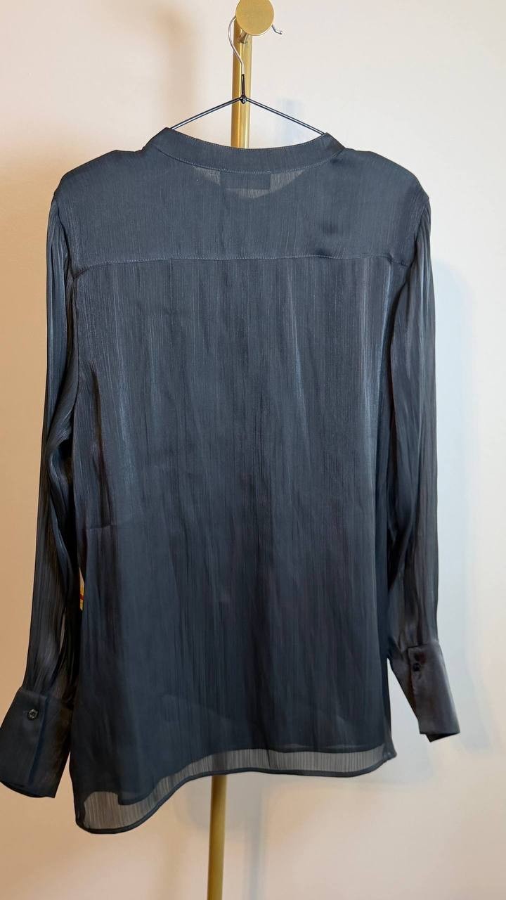 Karl Lagerfeld Paris Women’s Ruffled‑Front Organza Blouse Black Size L NWT $109