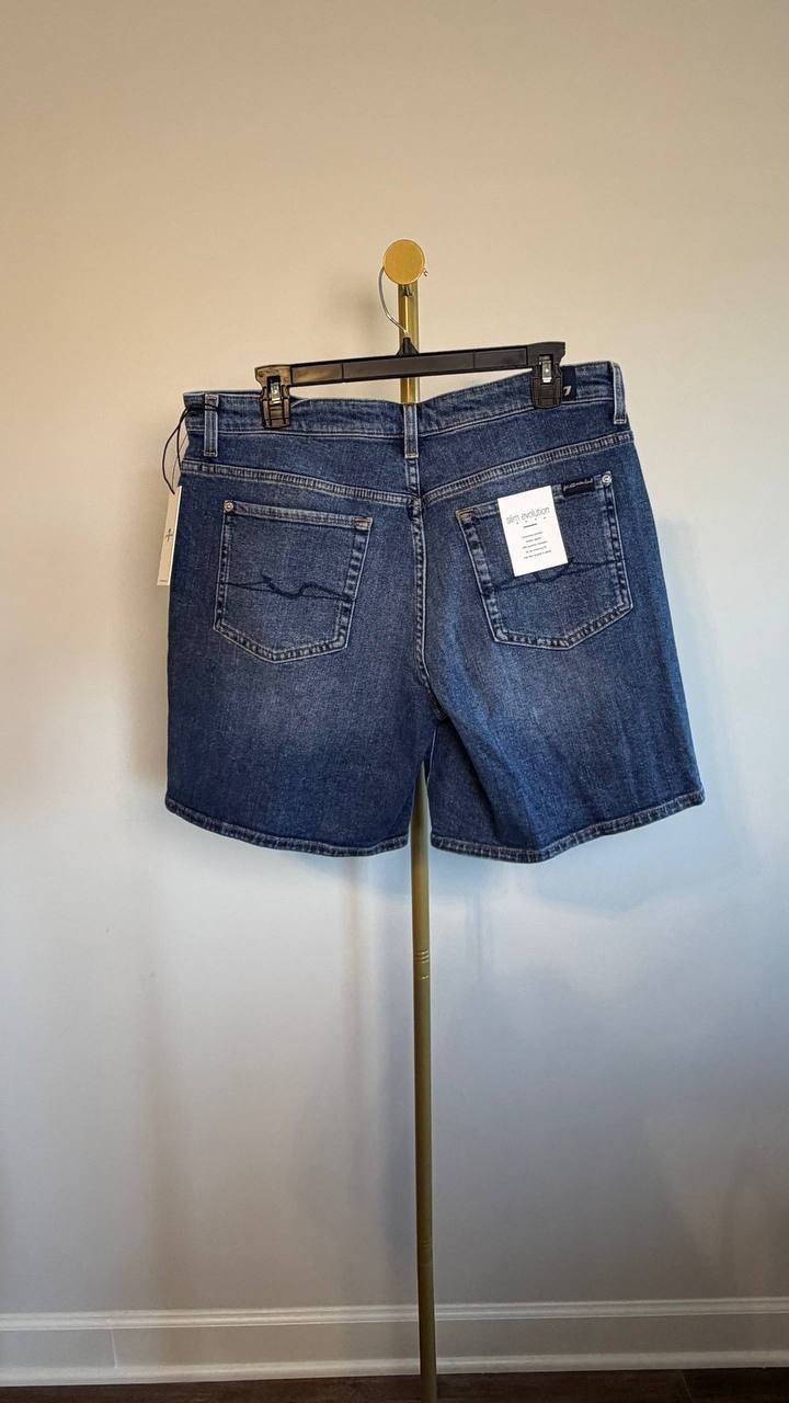 7 For All Mankind Mid Roll Denim Shorts Sea Star Dark Blue 31 NWT $88