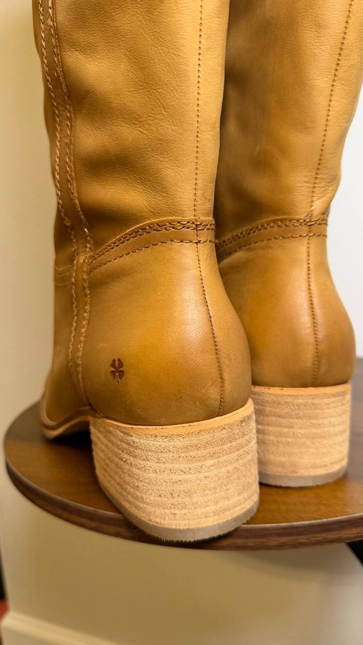 Lucky Brand Hybiscus Boots 10M Cream Leather Knee‑High Riding NIB msrp$229