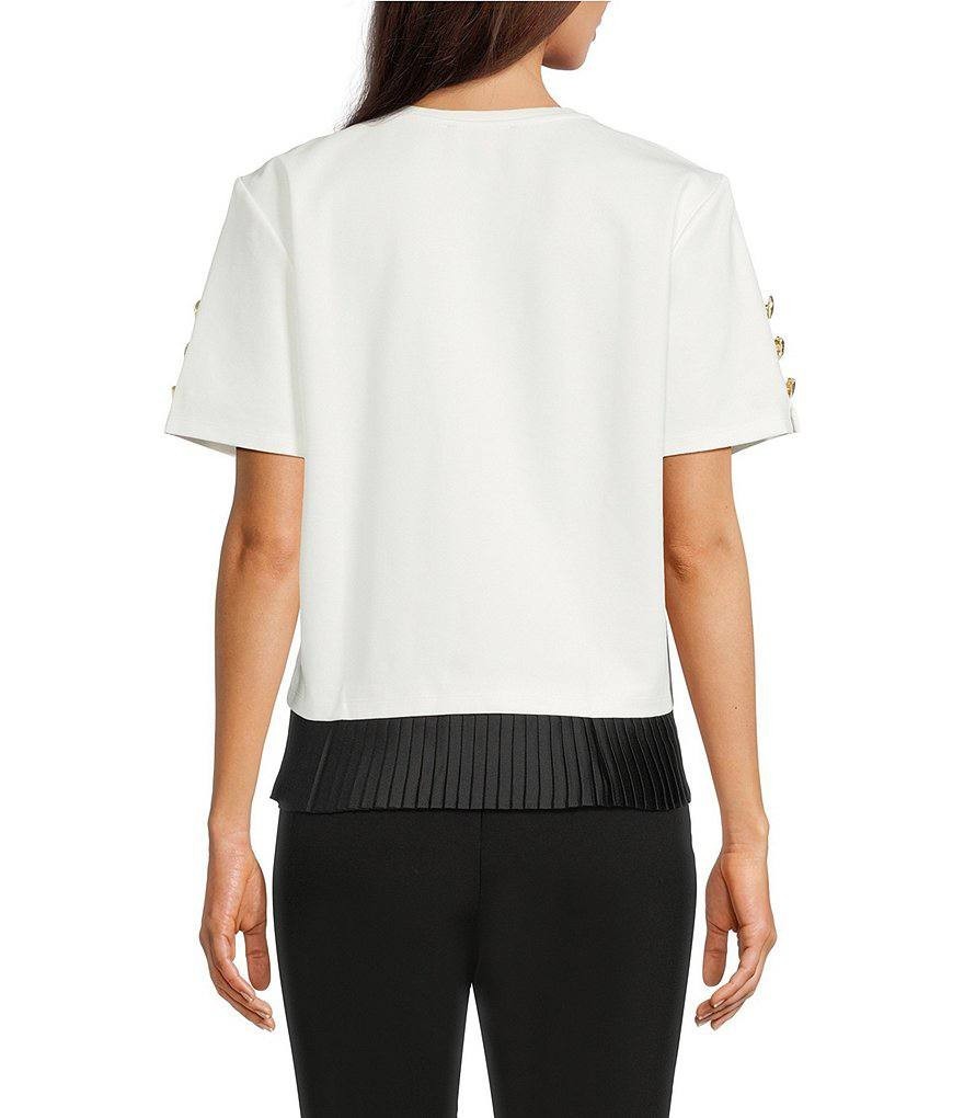 Karl Lagerfeld Paris Knit Crew‑Neck Short‑Sleeve Top – Size L/G – NWOT – $89