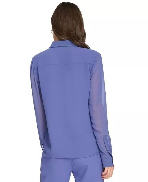 Calvin Klein Petite Ruffle‑Front Long‑Sleeve Blouse – Size PS – NWT – $74