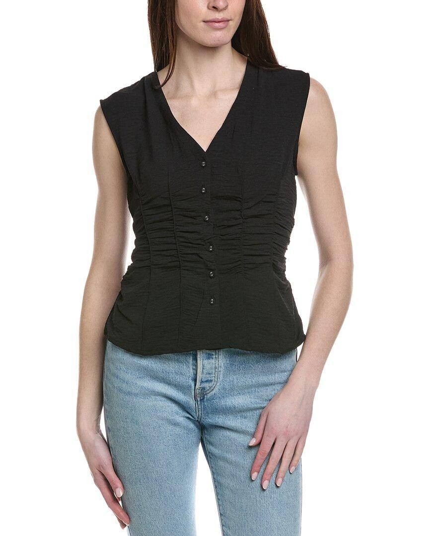 Ellen Tracy Sleeveless Ruched Button‑Front Top Black S NWT $79