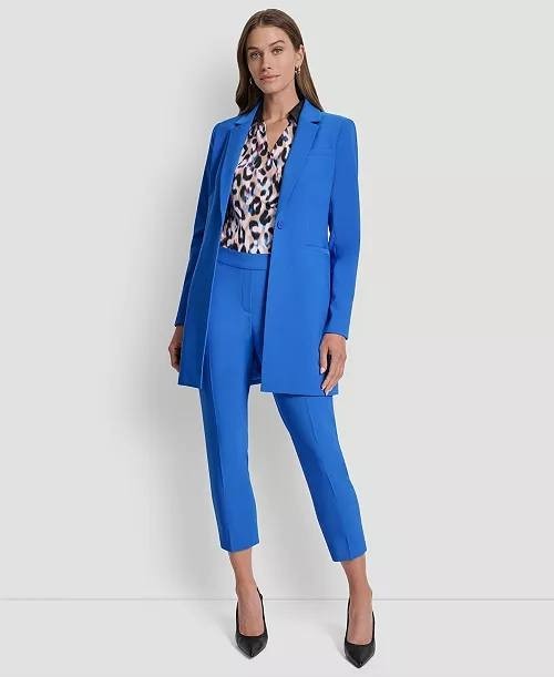 DKNY Notch‑Collar One‑Button Long Jacket Blue 4 NWT $169