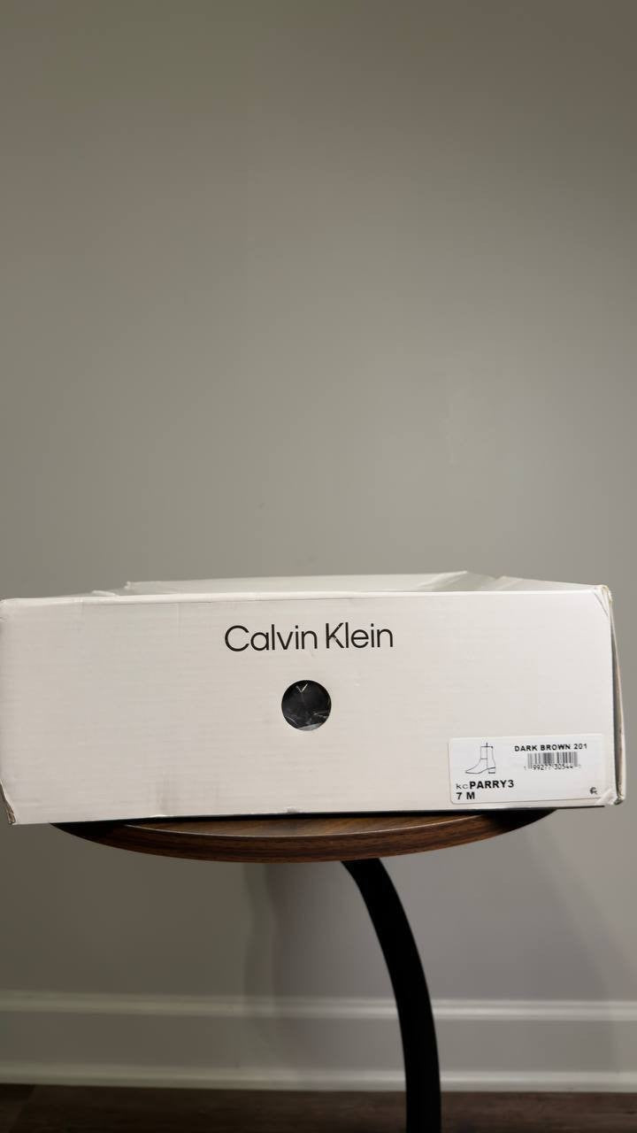 Calvin  Klein   Block  Heel  Ankle  Booties  Brown  Man‑Made  7M  New  $129