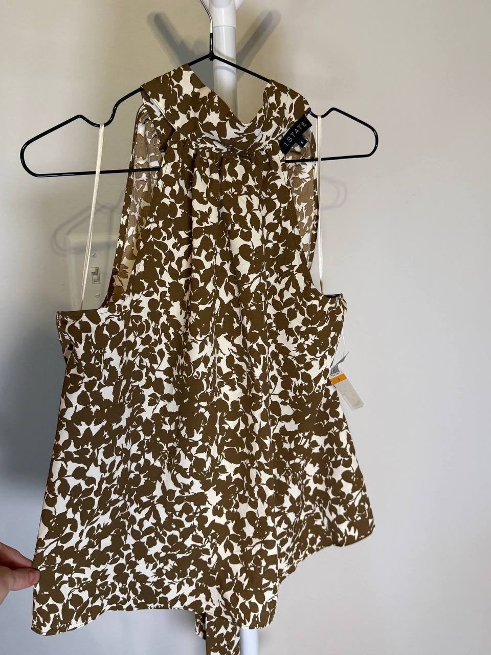 1.State Brown & White Floral High‑Neck Blouse – Size S – NWT