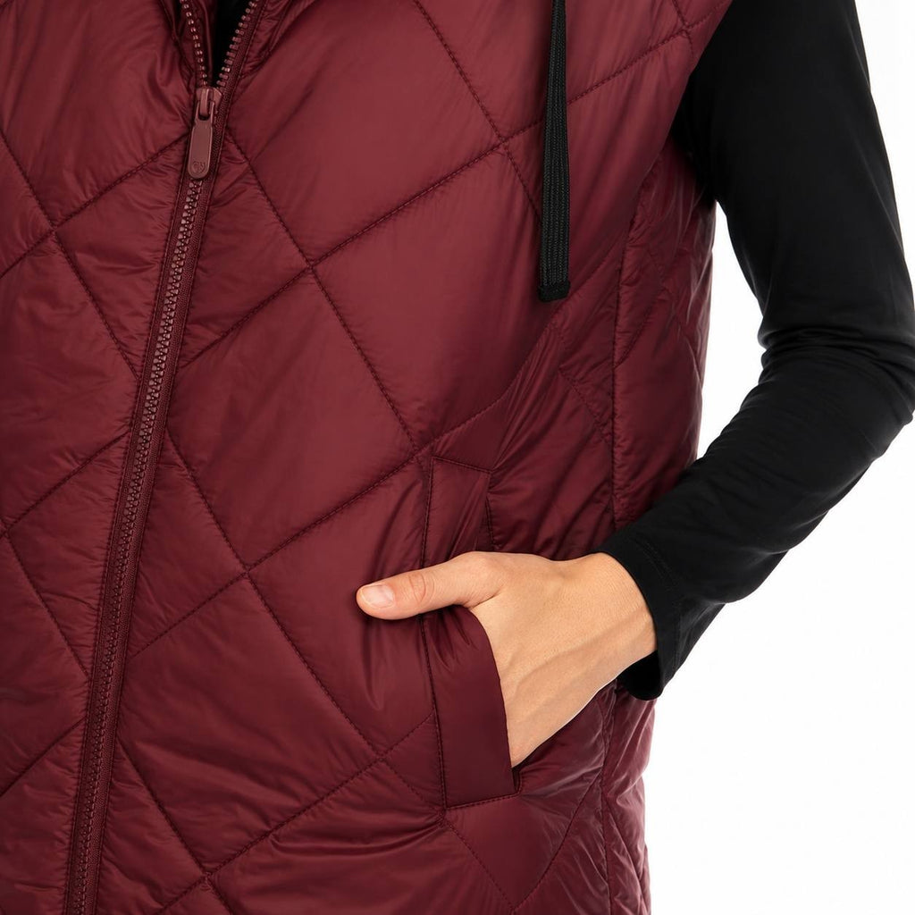 White Mark Diamond Quilted Hooded Puffer Vest Burgundy L NWT $95