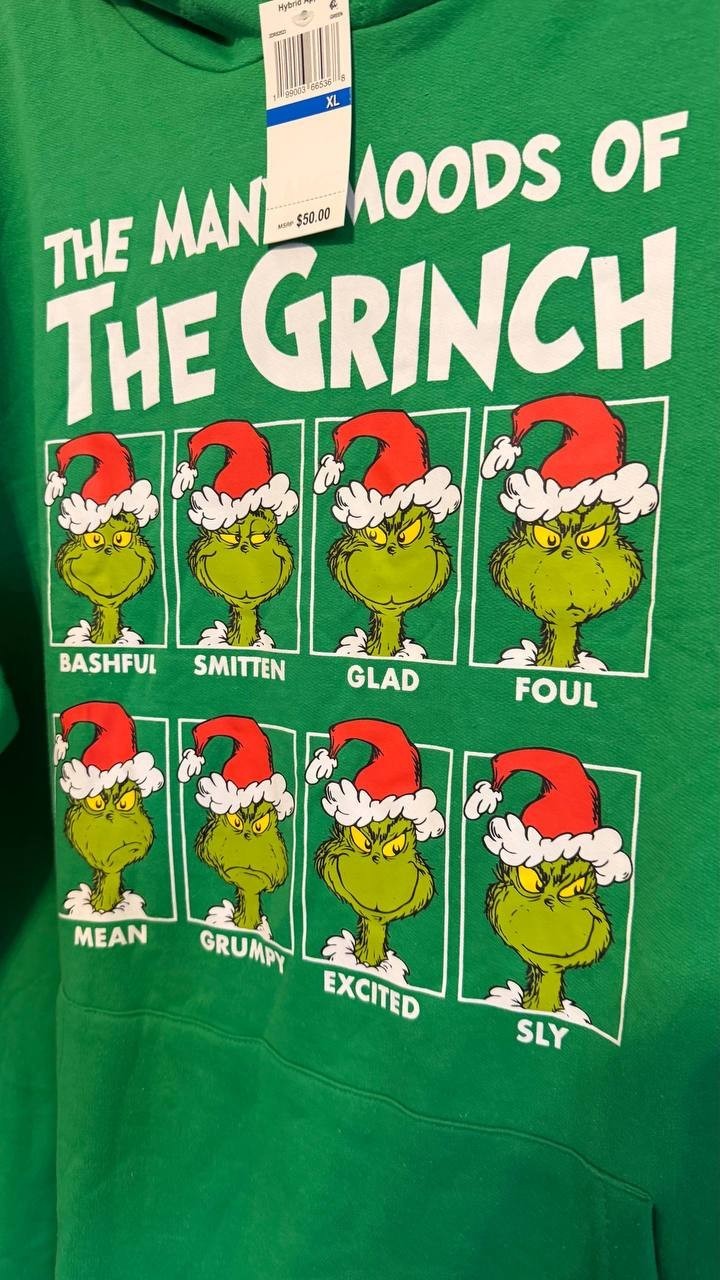 Hybrid Apparel Men’s Grinch Moods Graphic Fleece Hoodie Green XL $50 NWT