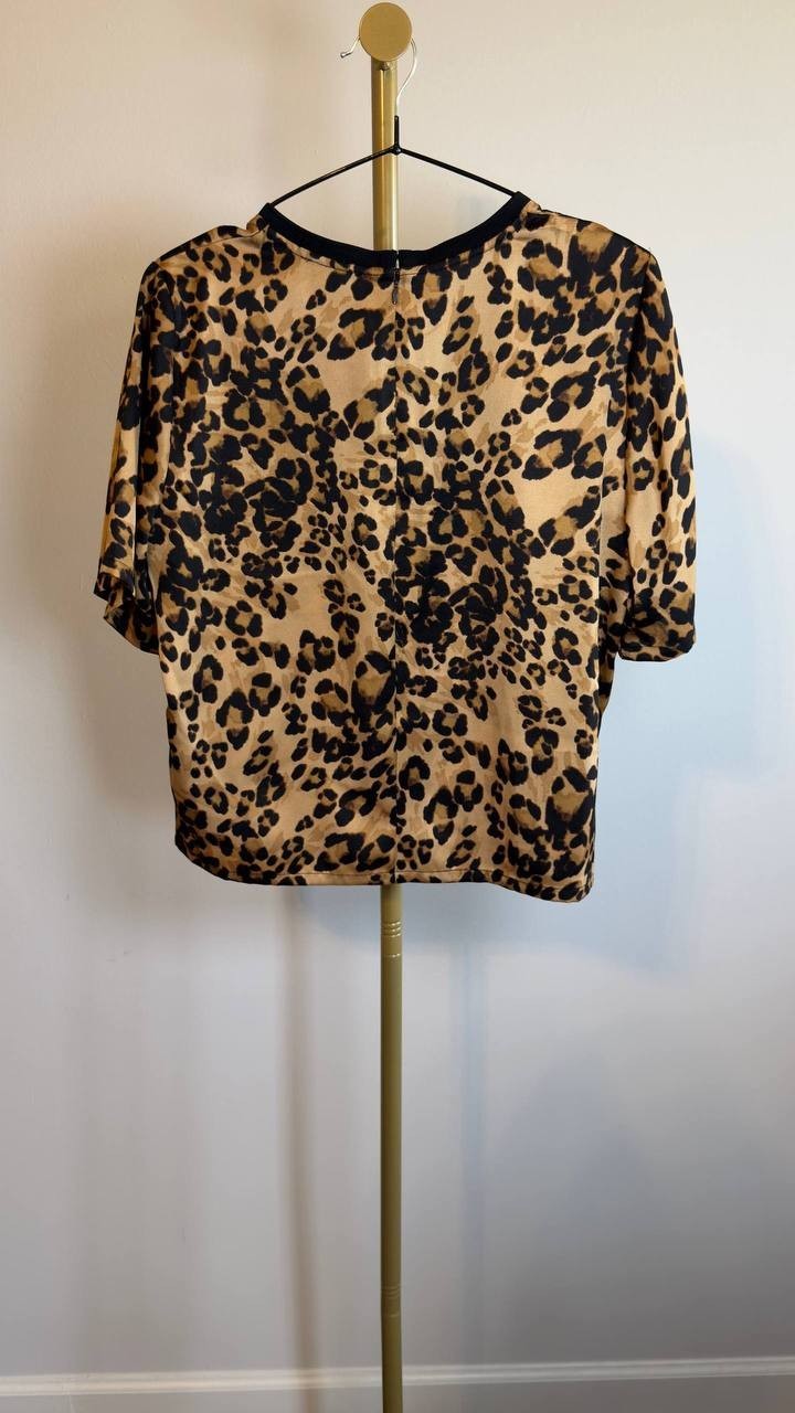 DKNY Brushstroke‑Print Short‑Sleeve Top Summer Cheetah S NWT $69