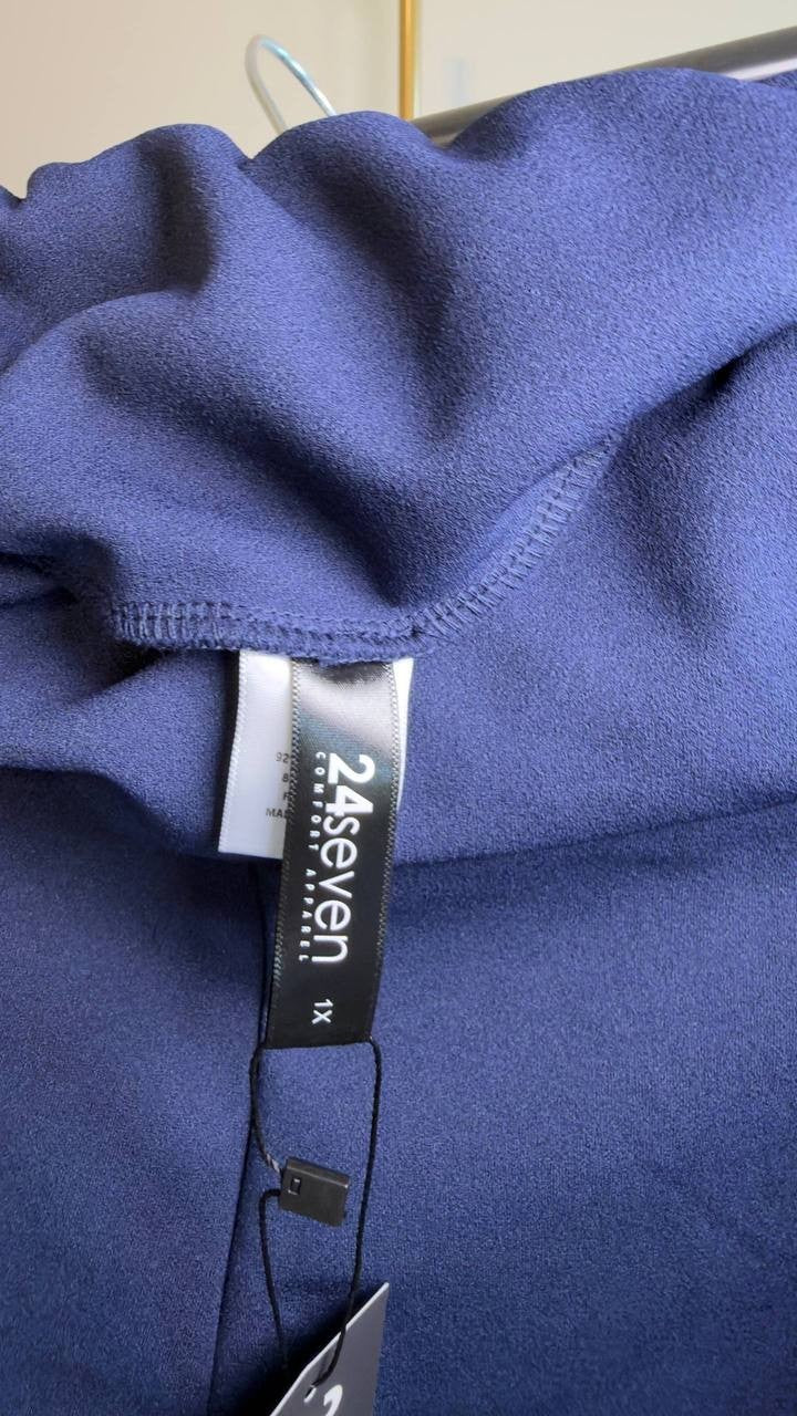 24Seven Comfort Apparel Plus Size Stretch High‑Rise Dress Pants Navy 1X NWT $52