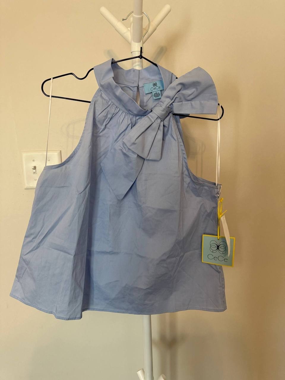 CeCe Bow‑Shoulder Sleeveless Top – Light Blue – Size L – NWT – $69